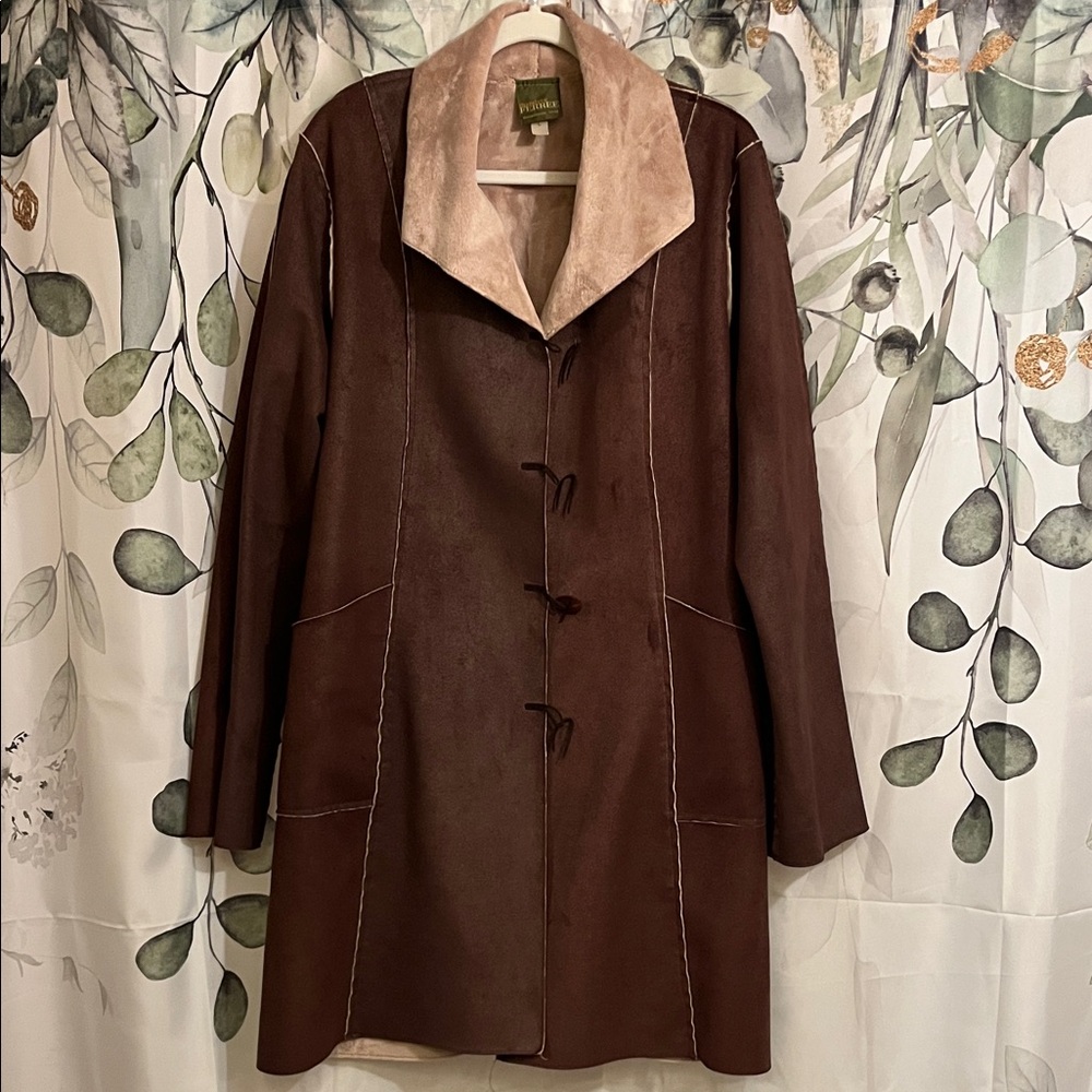 Vintage faux fur long coat, so soft. Medium weight, one button open coat design